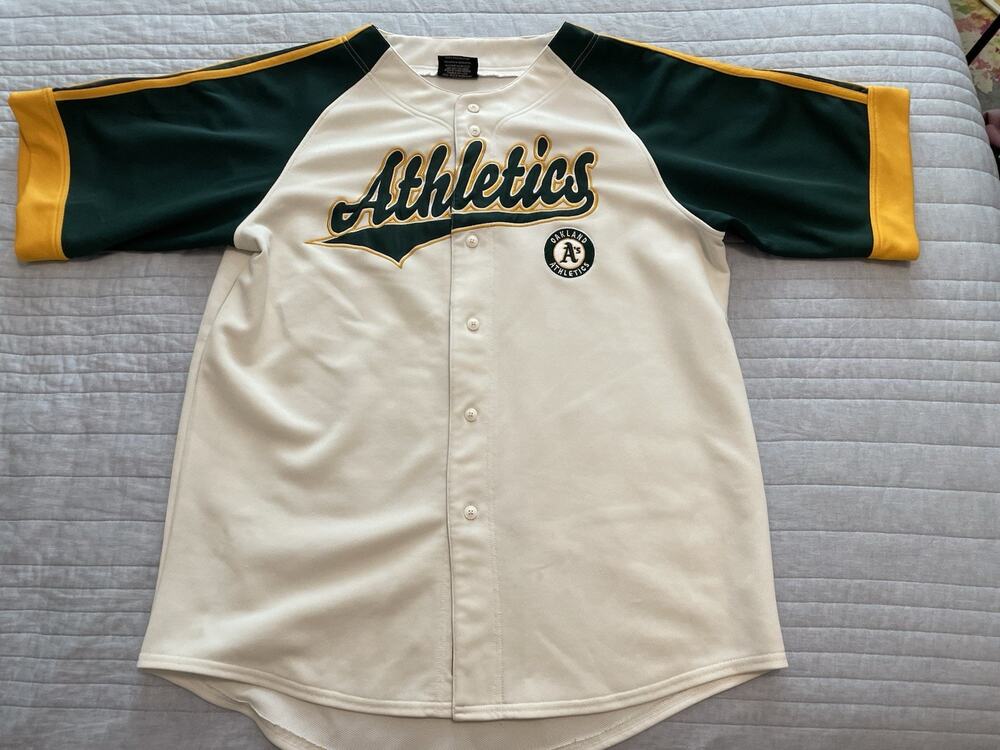 Stitches Oakland Athletics A’s Baseball Jersey Men’s XL White Green Gold MLB